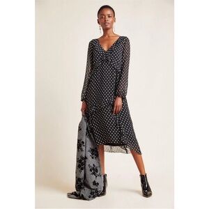 Anthropologie Maeve Sirena Polka Dot Ruffled Tunic Midi Dress in Black & White